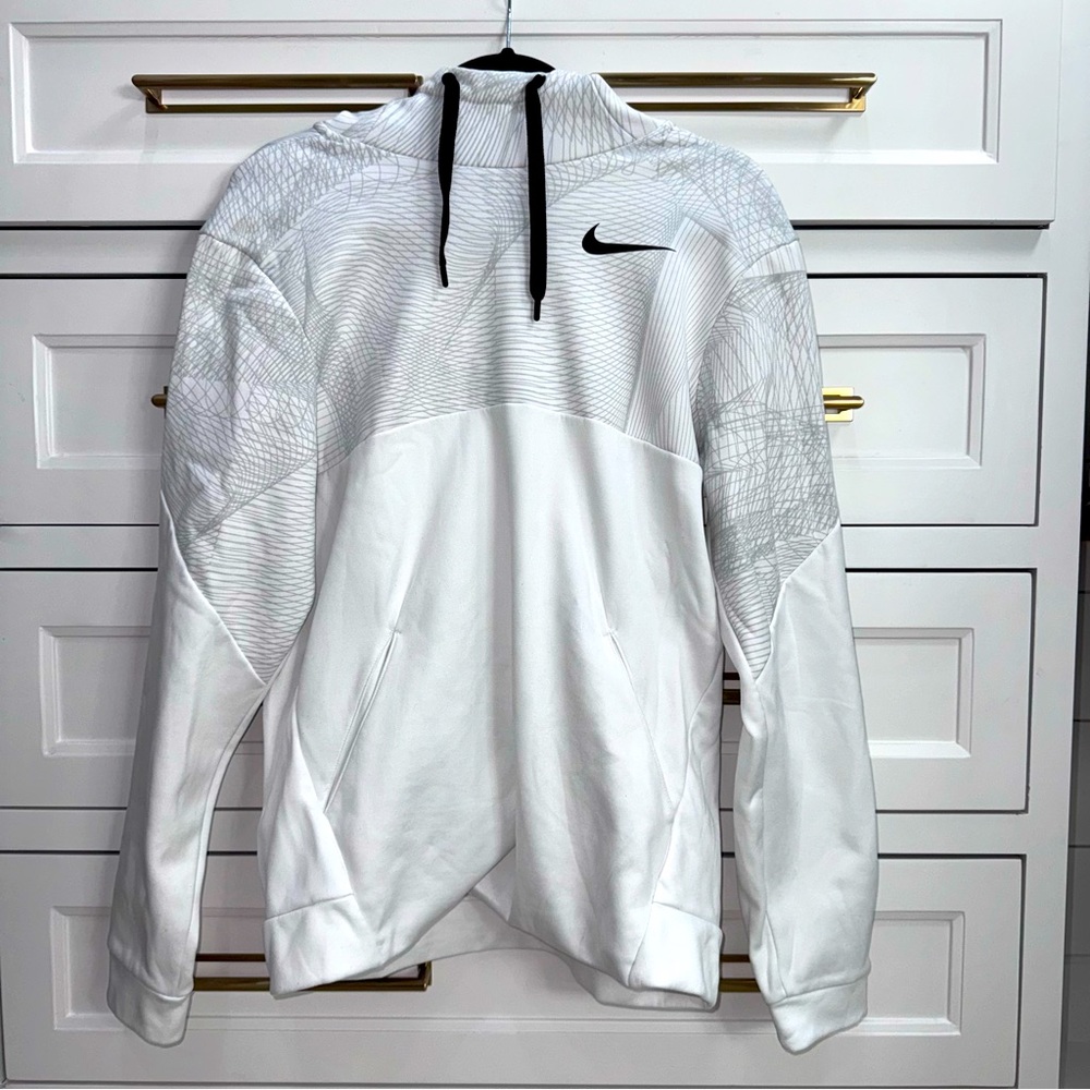 AUTHENTIC White NIKE THERMA DRY GRID GRAPHIC HOODIE Men’s Medium